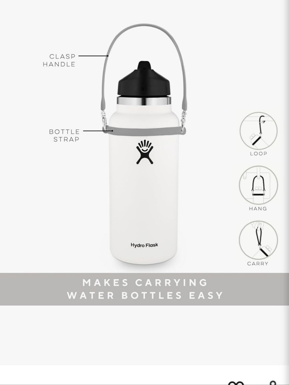 Ryan & Rose White Cutie Handle - Universal Water Bottle Strap & Holder